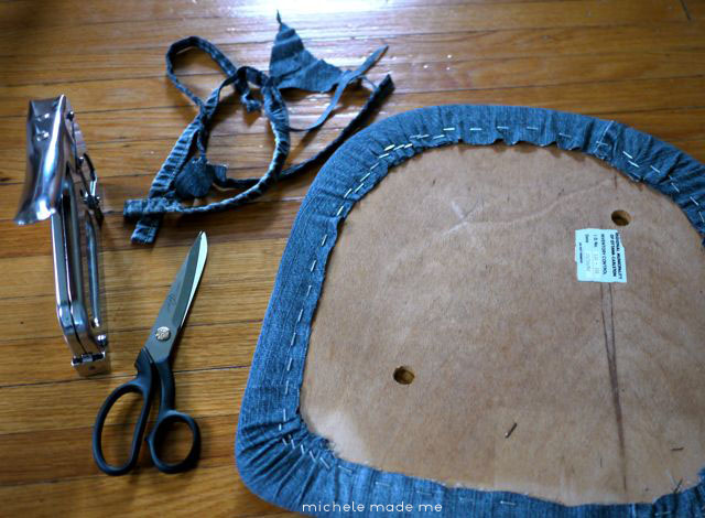 Finishing the stapling and trimming denim Michele Made Me